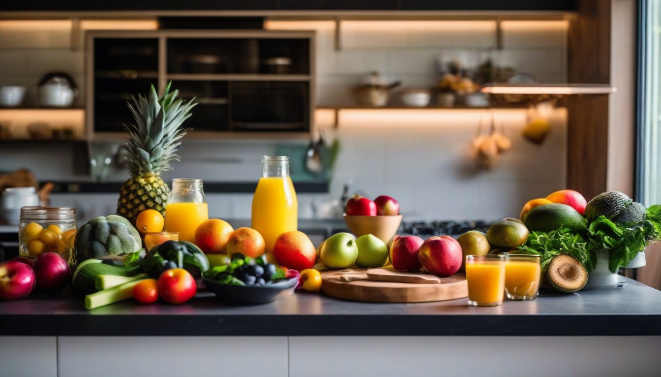 Adult preparing a colorful breakfast in a bright kitchen