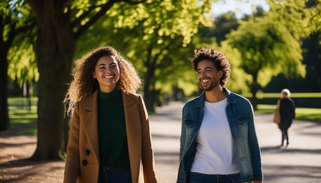 Adult reconnecting with friends outdoors