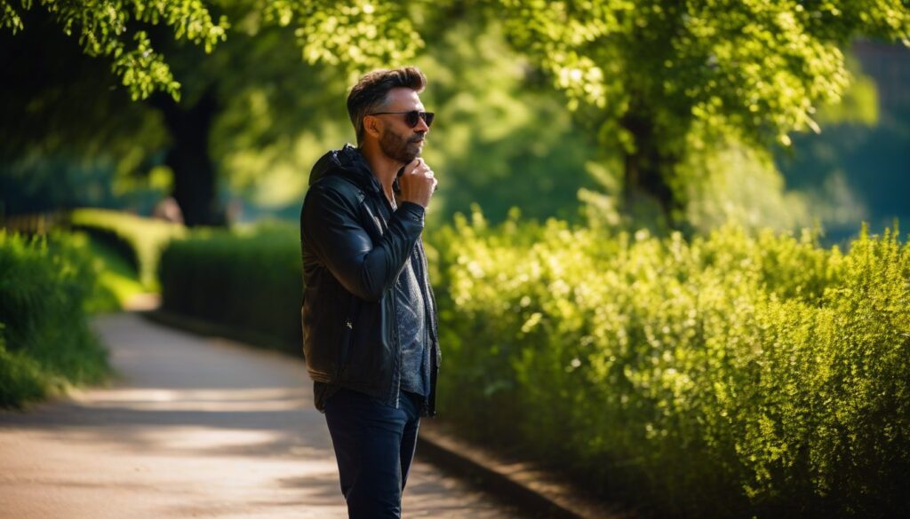 Adult reflecting during a morning walk