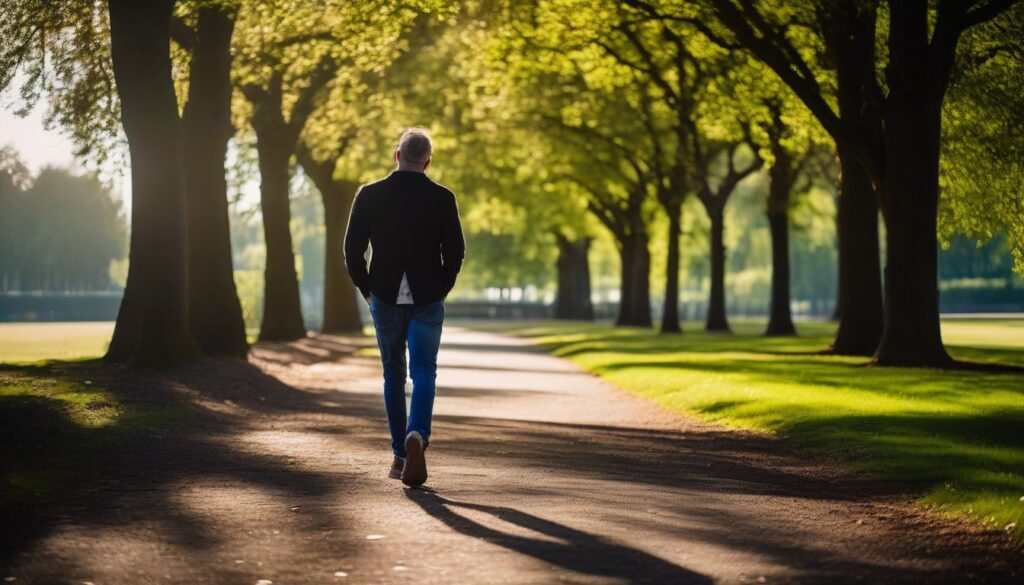 Adult taking a short walk in a park