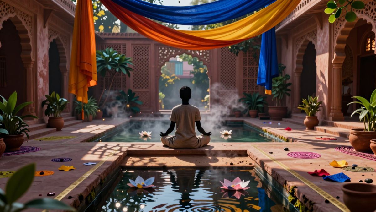 character meditating